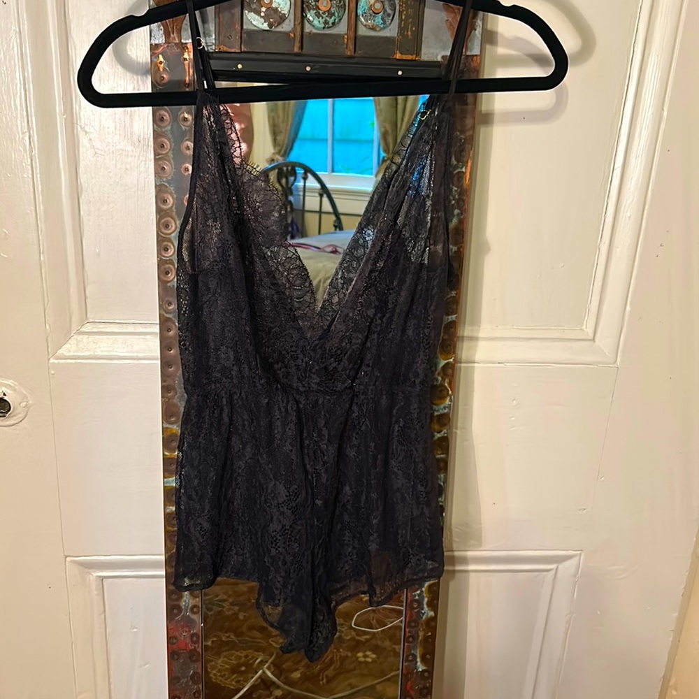 NWOT Victoria Secret Black Lace Negligee Romper XS